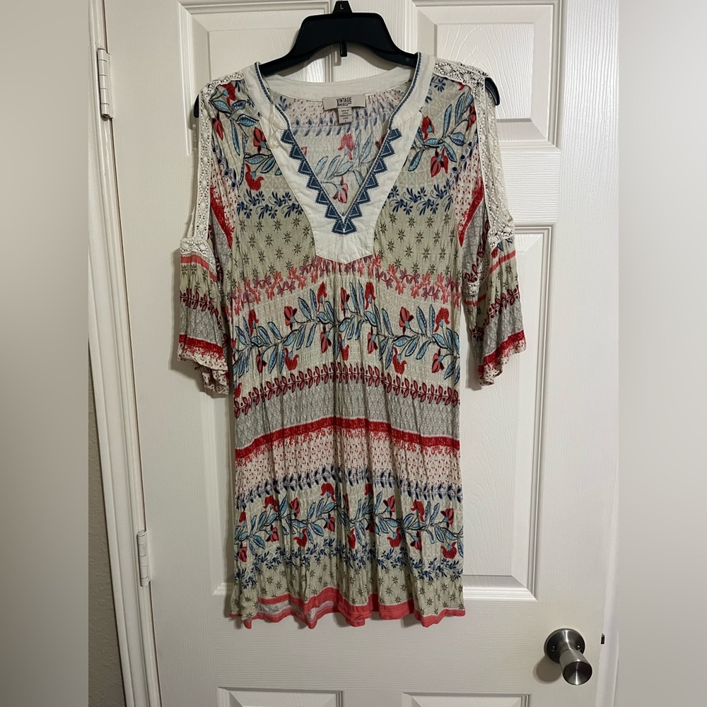 Vintage America Cream and Red Asymmetrical Tunic